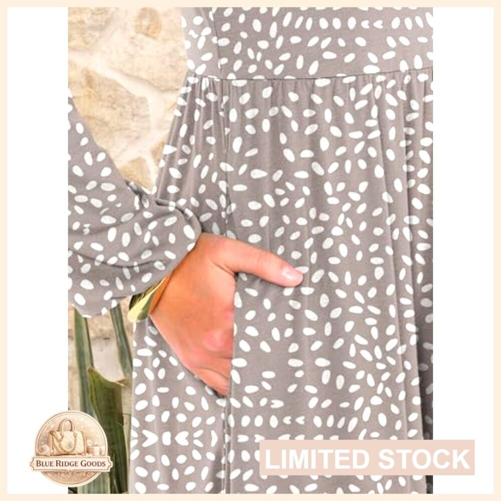 Long Sleeve Midi Dress Flowy A-Line Casual Elegant Fall Fashion with Pocket - Picture 6 of 7